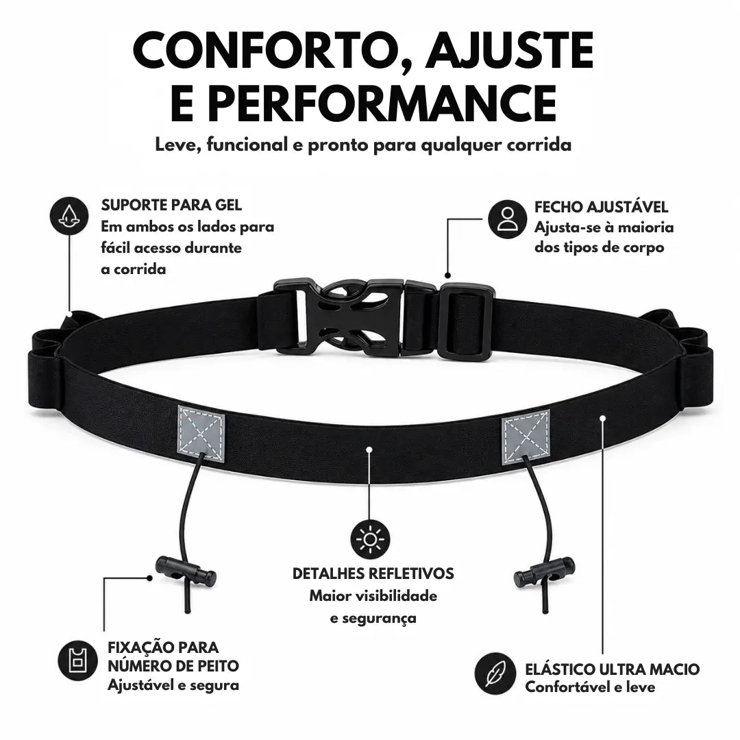 Cinto Porta Número para Corrida Ajustável com Suporte para Gel