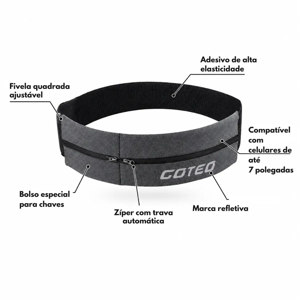 Cinto Refletivo de Corrida com 2 Bolsos Ajustável e Impermeável