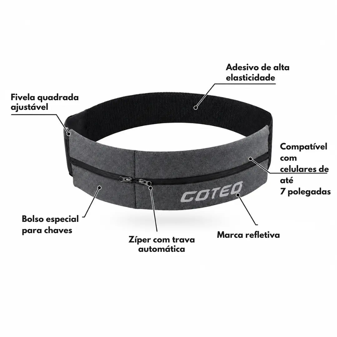 Cinto Refletivo de Corrida com 2 Bolsos Ajustável e Impermeável