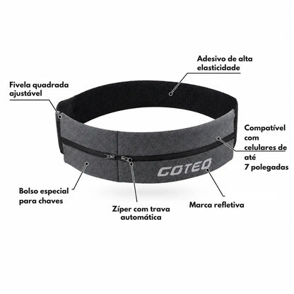 Cinto Refletivo de Corrida com 2 Bolsos Ajustável e Impermeável