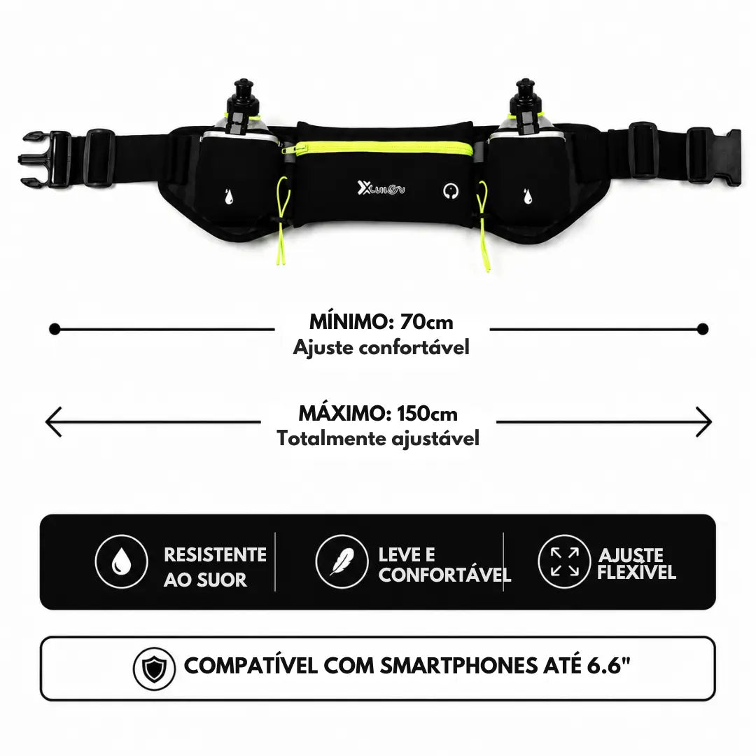 Cinto de Corrida para Celular e Garrafa Ajustável Leve Esportivo
