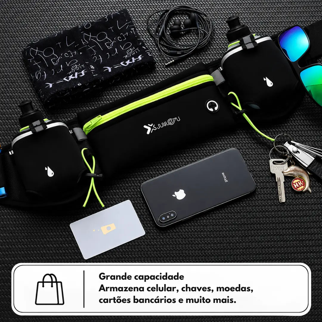Cinto de Corrida para Celular e Garrafa Ajustável Leve Esportivo