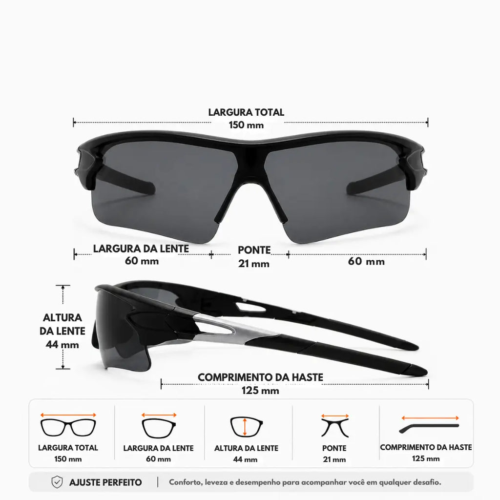 Óculos Corrida UV400 Full Cover Leve com Proteção Solar Total