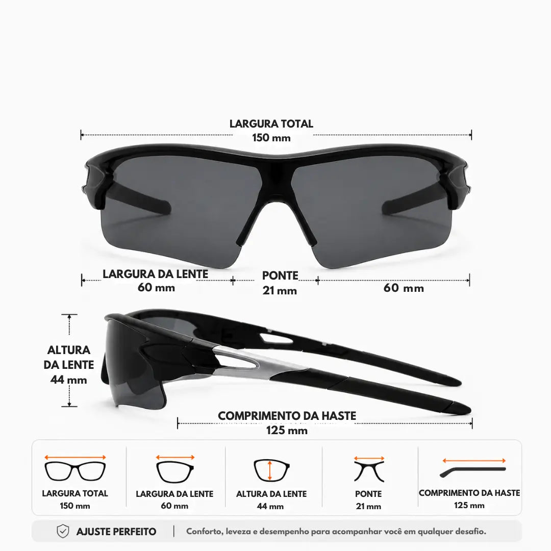 Óculos Corrida UV400 Full Cover Leve com Proteção Solar Total